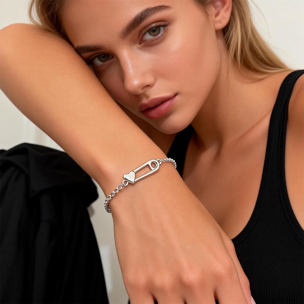 Amazon.com: KummerSaprk Silver Safety Pin Bracelet Mental Health